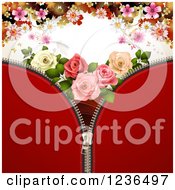 Poster, Art Print Of Red Zipper Background With Roses And Flowers