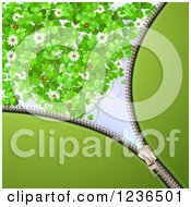 Clipart Of A Zipper St Patricks Day Background Of Shamrocks Flowers And Ladybugs Royalty Free Vector Illustration by merlinul