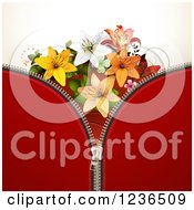 Red Zipper Background With Lily Flowers