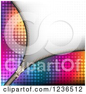 Clipart Of A Colorful Zipper Background Over Gray Halftone Royalty Free Vector Illustration