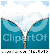 Poster, Art Print Of Blue Zipper Background Over Puffy Clouds