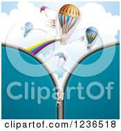 Blue Zipper Background Over Kites And Hot Air Balloons
