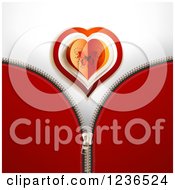 Poster, Art Print Of Zipper Background Of Red With A Butterfly Valentine Heart