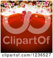 Poster, Art Print Of Red Valentine Background With Waves A Bow Blossoms And Butterflies