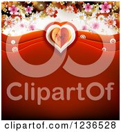 Poster, Art Print Of Red Valentine Background With Waves A Butterfly Heart And Blossoms