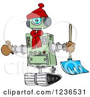 Poster, Art Print Of Winter Robot With A Snow Shovel