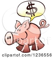 Clipart Of A Happy Piggy Bank Talking About Dollars Royalty Free Vector Illustration by Zooco