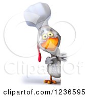 Clipart Of A 3d White Chef Chicken Pointing And Looking Around A Sign Royalty Free Illustration by Julos