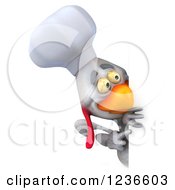 Clipart Of A 3d White Chef Chicken Pointing And Looking Around A Sign 2 Royalty Free Illustration by Julos