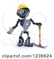 Poster, Art Print Of 3d Blue Android Construction Robot With A Pick Axe