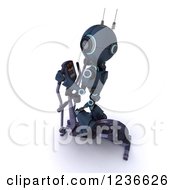 3d Blue Android Robot Exercising On A Cross Trainer