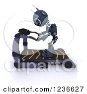 Poster, Art Print Of 3d Blue Android Robot On A Treadmill