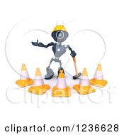 Poster, Art Print Of 3d Blue Android Construction Robot With Cones And A Pickaxe 2