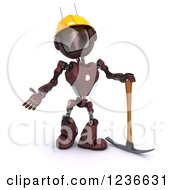 Poster, Art Print Of 3d Red Android Construction Robot With A Pick Axe