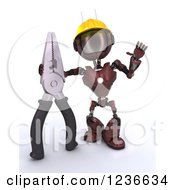 Clipart Of A 3d Red Android Construction Robot With Pliers Royalty Free Illustration by KJ Pargeter