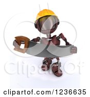 Poster, Art Print Of 3d Red Android Construction Robot With A Saw