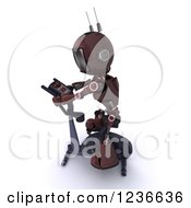 3d Red Android Robot Exercising On A Gym Bike 2