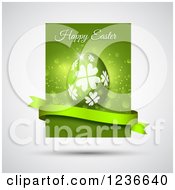Poster, Art Print Of Green Happy Easter Greeting And Egg With A Banner Over Gray