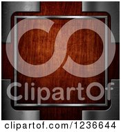 Clipart Of A 3d Metal Frame Around Dark Scratched Wood Royalty Free Illustration