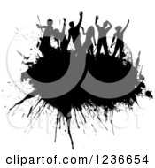 Clipart Of Black Silhouetted People Dancing On A Grunge Ink Splatter Royalty Free Vector Illustration by KJ Pargeter