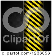 Poster, Art Print Of Black Perforated Metal Background With A Grungy Hazard Stripes Panel