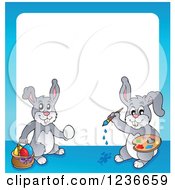 Poster, Art Print Of Blue Border Of Bunny Rabbits Painting Easter Eggs