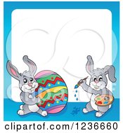 Poster, Art Print Of Blue Border Of Bunny Rabbits Painting An Easter Egg