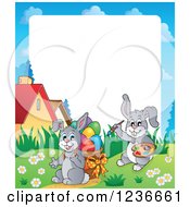 Poster, Art Print Of Border Of A Bunny Rabbits Painting And Carrying Easter Eggs