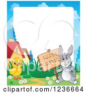 Poster, Art Print Of Border Of A Chick And Bunny Rabbit With A Happy Easter Sign