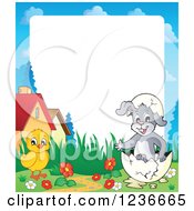Poster, Art Print Of Border Of A Chick And A Bunny Rabbit Hatching From An Egg