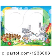 Clipart Of A Border Of A Bunny Rabbits Painting Easter Eggs Royalty Free Vector Illustration