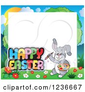 Clipart Of A Border Of A Bunny Rabbit Painting Happy Easter Royalty Free Vector Illustration