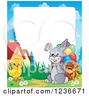 Poster, Art Print Of Border Of A Chick And A Bunny Rabbit With A Basket Of Easter Eggs