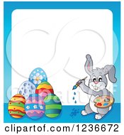 Clipart Of A Blue Border Of A Bunny Rabbit Painting Easter Eggs Royalty Free Vector Illustration