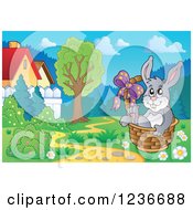 Poster, Art Print Of Gray Easter Relaxing In A Basket In A Meadow
