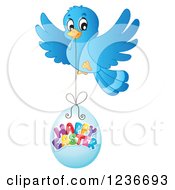 Poster, Art Print Of Blue Bird Flying With A Happy Easter Egg
