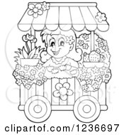 Poster, Art Print Of Black And White Happy Girl Working At A Flower Shop Florist Cart