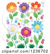 Clipart Of Colorful Daisy Flowers And Grasses Royalty Free Vector Illustration