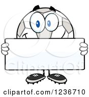 Happy Smilling Soccer Ball Character Holding A Sign