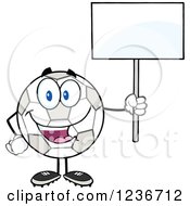 Happy Smilling Soccer Ball Character Holding A Blank Sign