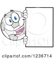 Poster, Art Print Of Happy Smilling Soccer Ball Character Looking Around A Sign