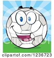 Happy Smilling Soccer Ball Character And Sunshine