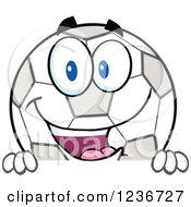 Poster, Art Print Of Happy Smilling Soccer Ball Character Above A Sign