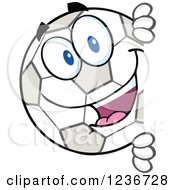 Happy Smilling Soccer Ball Character Peeking Around A Sign