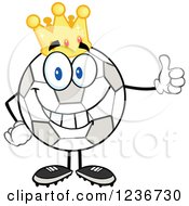 Happy Crowned Soccer Ball Character Holding A Thumb Up