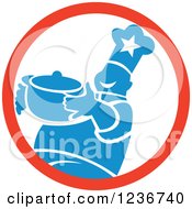 Poster, Art Print Of Happy Blue Chubby Male Chef Holding A Pot In A Circle