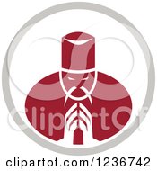 Clipart Of A Red Asian Chef Bowing Or Praying In A Circle Royalty Free Vector Illustration