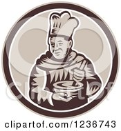 Poster, Art Print Of Retro Woodcut Male Chef Mixing In A Circle
