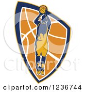 Clipart Of A Basketball Player Shooting Over A Ball Shield Royalty Free Vector Illustration