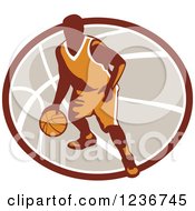 Clipart Of A Basketball Player Dribbling Over An Oval Ball Royalty Free Vector Illustration